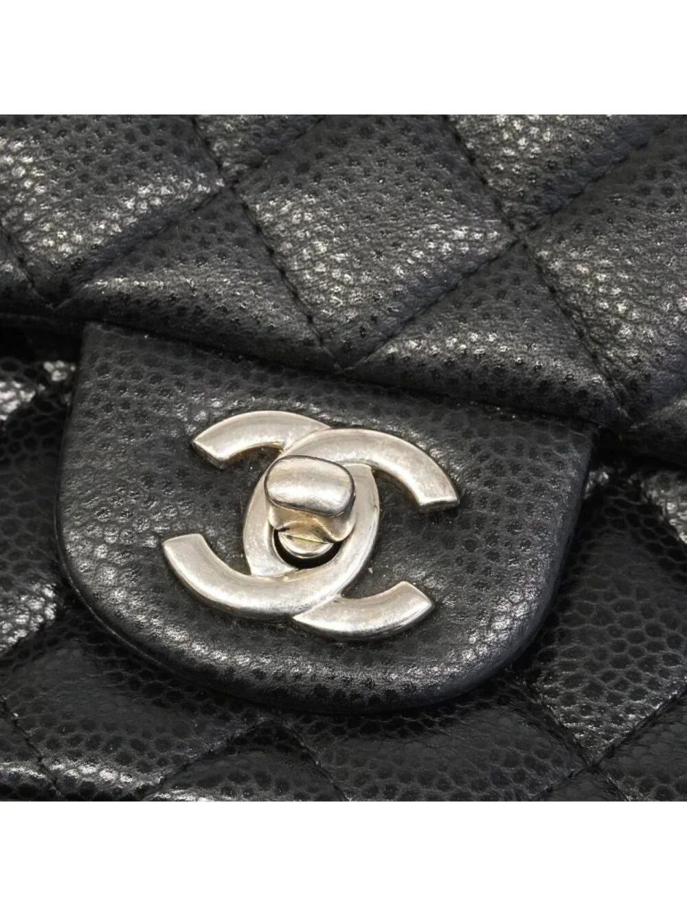 Chanel Shoulder Bag Mini Quilted Caviar Leather Black Silver